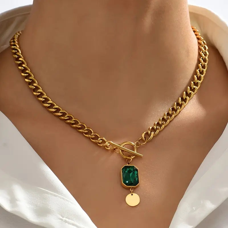 Collana con ciondolo in oro smeraldo a catena spessa