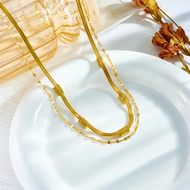 Collana retrò in oro a doppio strato Sorella Gem