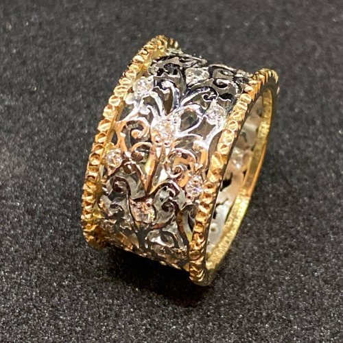 Mika - Anello vintage con zirconi e edera