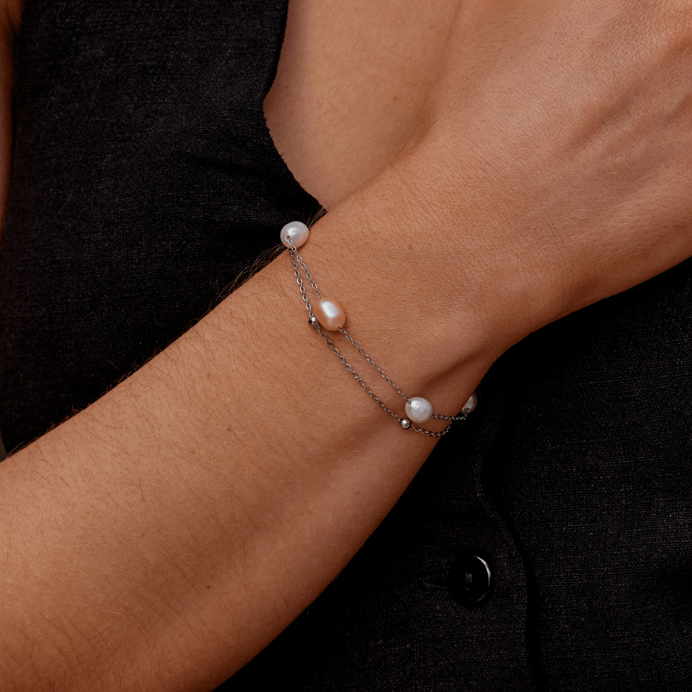 Bracciale a strati in argento con perle d'acqua dolce