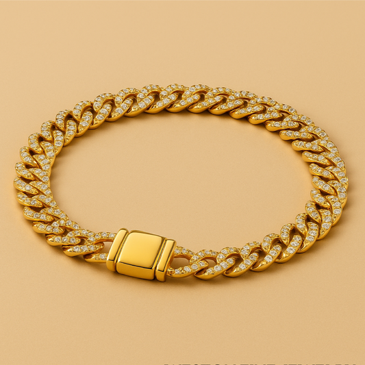 Bracciale a maglie cubane in moissanite in oro