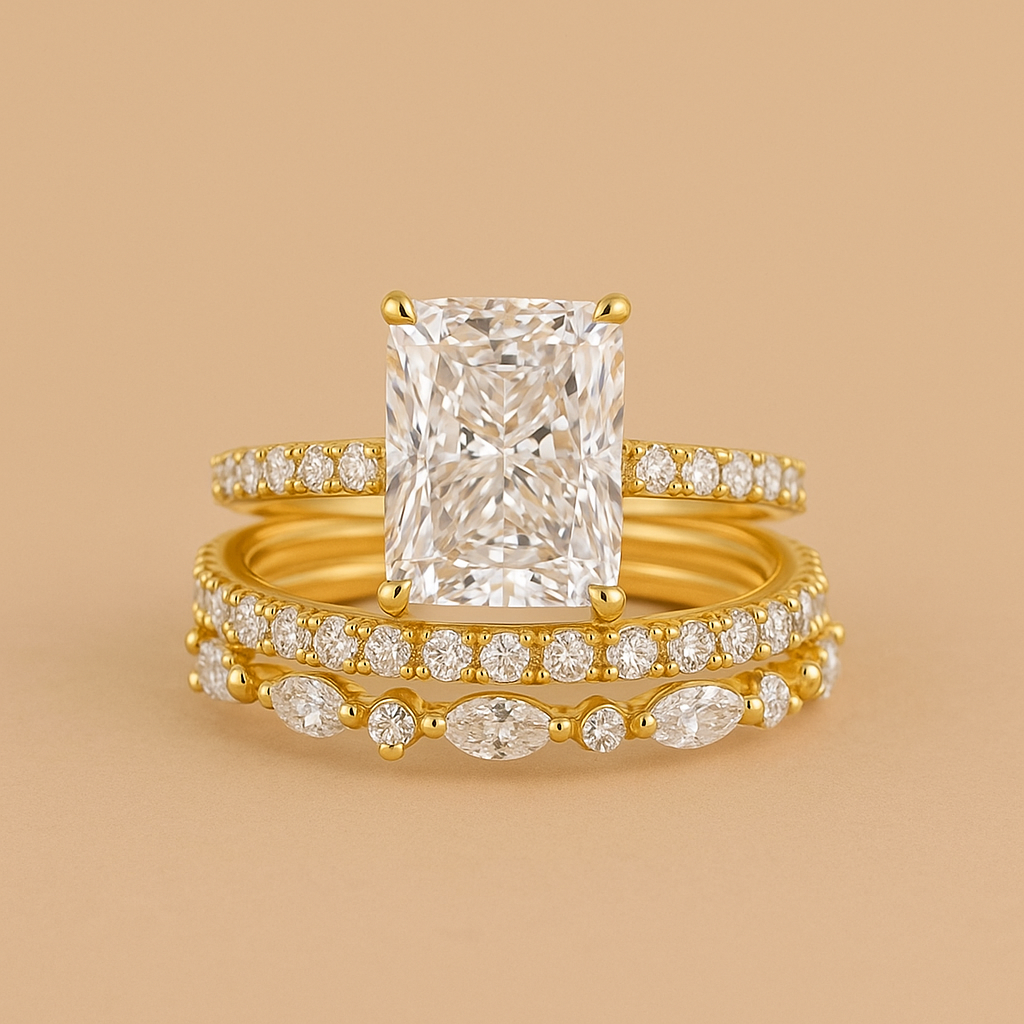 Jaily – Set di fedi nuziali in oro composto da 3 pezzi