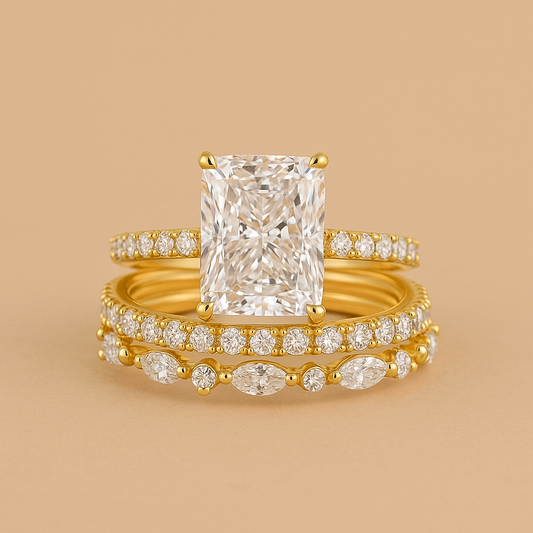 Jaily – Set di fedi nuziali in oro composto da 3 pezzi