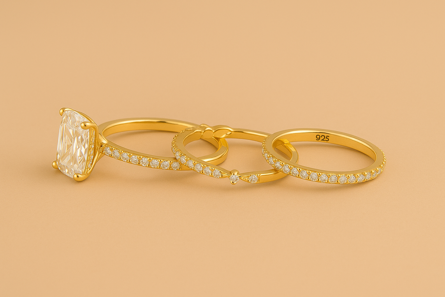 Jaily – Set di fedi nuziali in oro composto da 3 pezzi