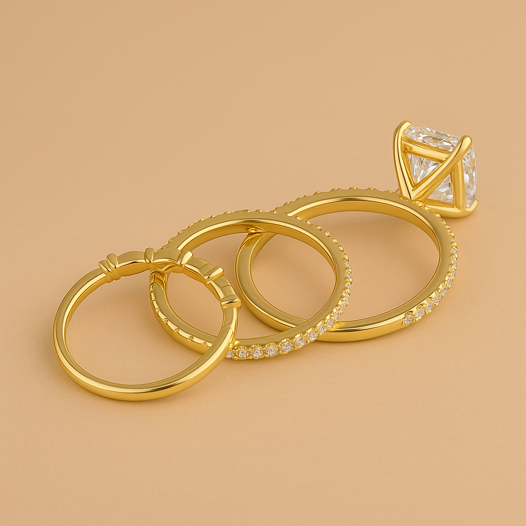 Jaily – Set di fedi nuziali in oro composto da 3 pezzi