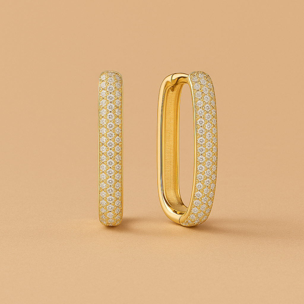 Grandi orecchini a cerchio con pavé in oro