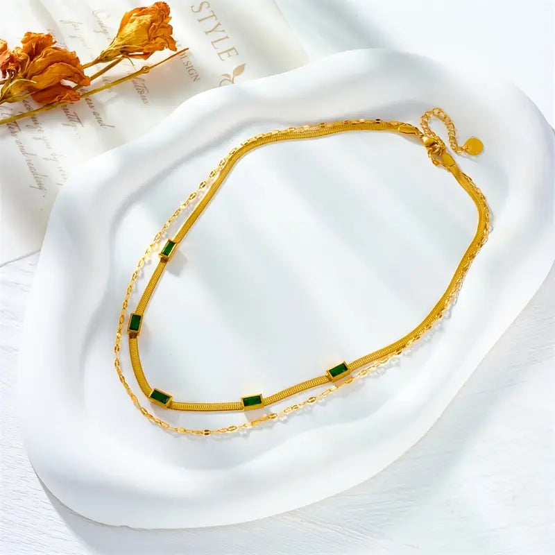 Collana retrò in oro a doppio strato Sorella Gem