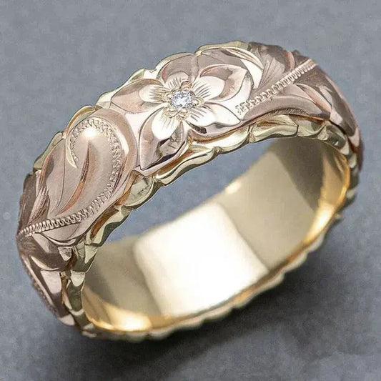Anello vintage in oro con fiore rosa